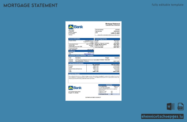 Beispiel eines Hypothekenauszugs der Jamaica National Bank (JN Bank) als Word- und PDF-Datei (Vorschau)
